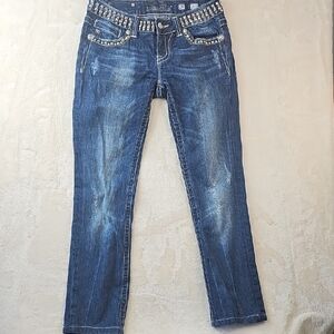 Miss Me Women’s Jeans 28 Straight Leg Blue Studded Belt Detail Western Cowgirl